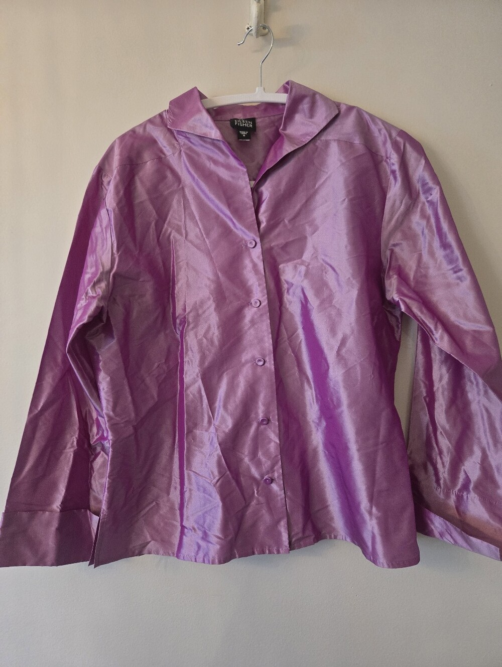 Eileen Fisher Womens [Small] Magenta Fuchsia Pink 100% Silk Button Down Shiny